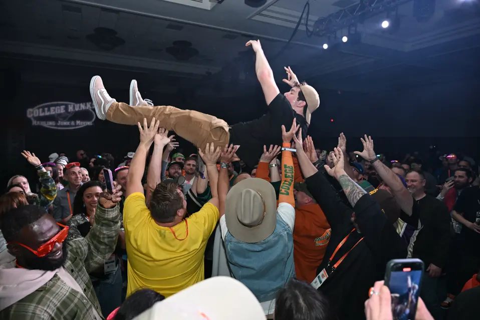 Crowd surfing at the College HUNKS Annual Reunion